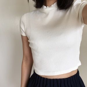White High Neck Ribbed Crop Top